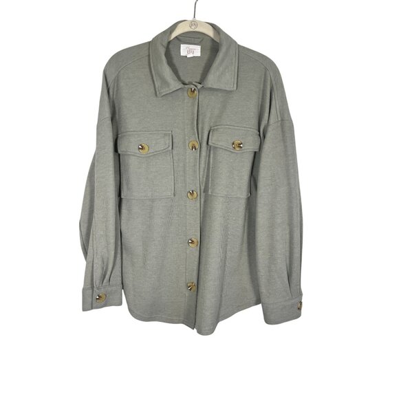 Retro Shacket Green S Ribbed Oversized Boho Western Neutral Classic Outdoors 80s - Picture 1 of 10